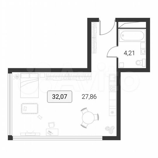 Апартаменты-студия, 32,1 м², 10/10 эт.