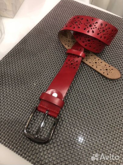 Ремень натур. кожа темно-красный 115см
