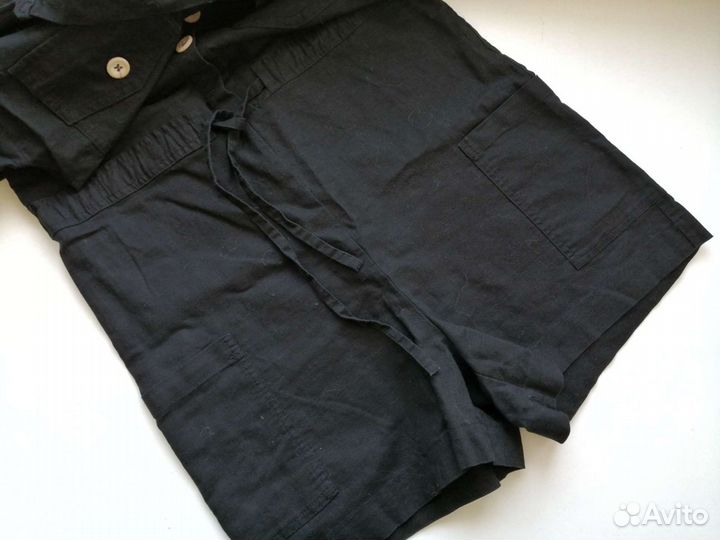 Toptop черный льняной комбинезон с шортами лен XS