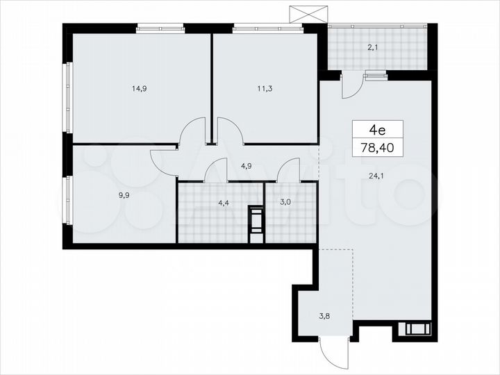 3-к. квартира, 78,4 м², 3/9 эт.