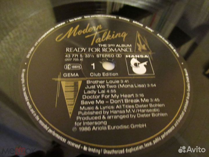 Пластинка (LP).Modern Talking 1986 Club Germany