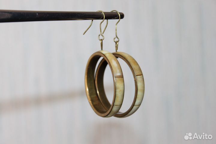 Винтажные серьги-кольца из кости. этностиль. Кость