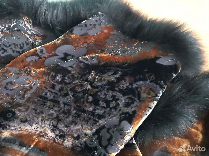 Шарф-палантин пан-бархат с натуральным мехом