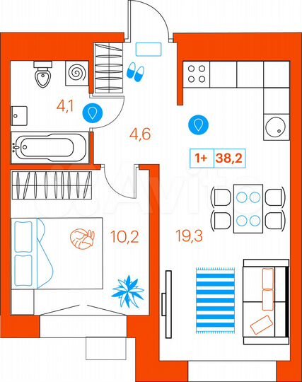1-к. квартира, 38,2 м², 7/21 эт.