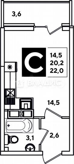 Квартира-студия, 24 м², 16/20 эт.