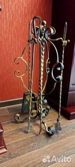 Каминный набор кованный и дровница цвет бронза