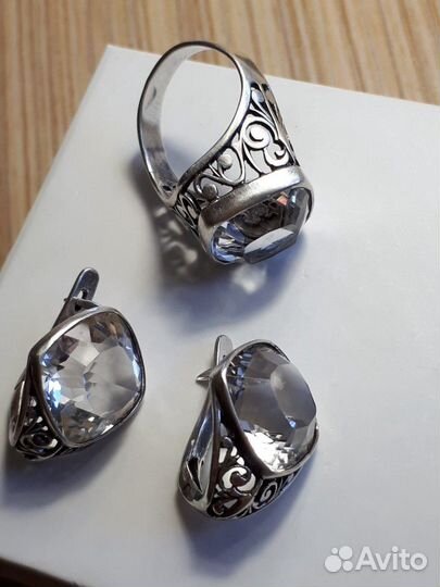 Серебро 925 проба, горный хрусталь