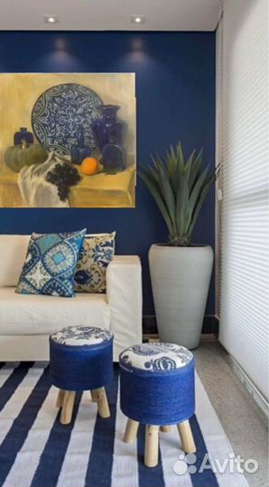 Восточный натюрморт в синих тонах маслом на холсте