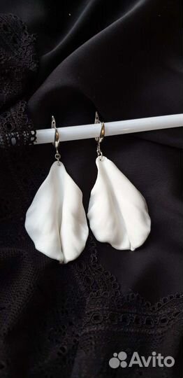 Серьги белые из фарфора, свадебные серьги серебро