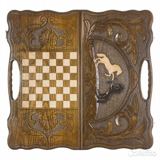 Нарды резные Две лошади с ручкой 60 х 60 см бук Армения 62888