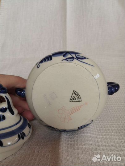 Сахарница фарфоровая гжель ручная роспись клеймо