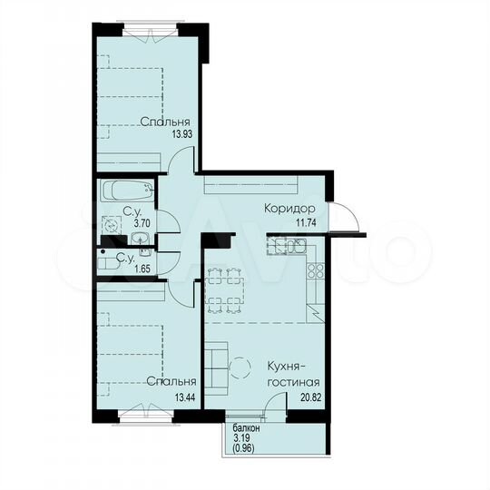 2-к. квартира, 66,2 м², 12/12 эт.