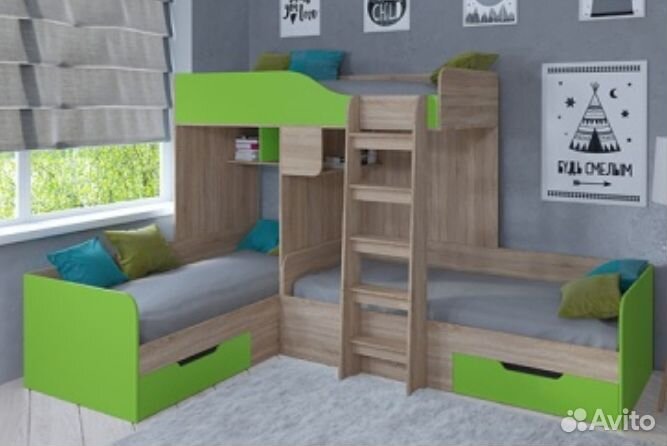 Кровать двухъярусная Трио Молочный/Розовый