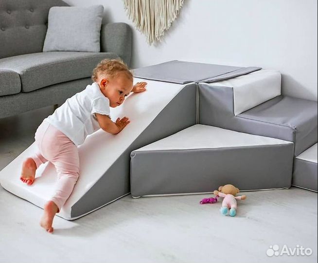 Мягкий Игровой набор Горка-4 серо-белый