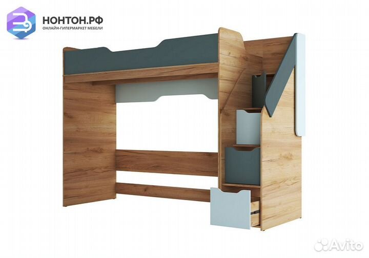 Кровать-чердак Rich дуб крафт золотой / мята / сум
