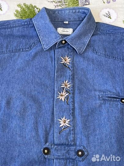 Баварская джинсовая рубашка, ог.126, винтаж