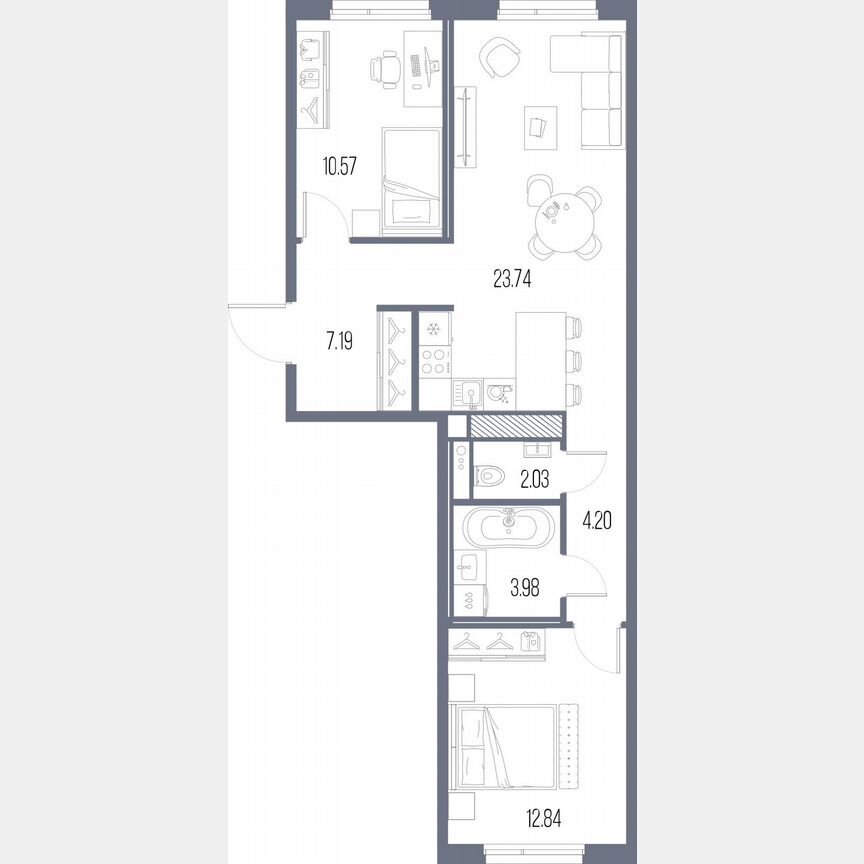 2-к. квартира, 64,6 м², 6/10 эт.