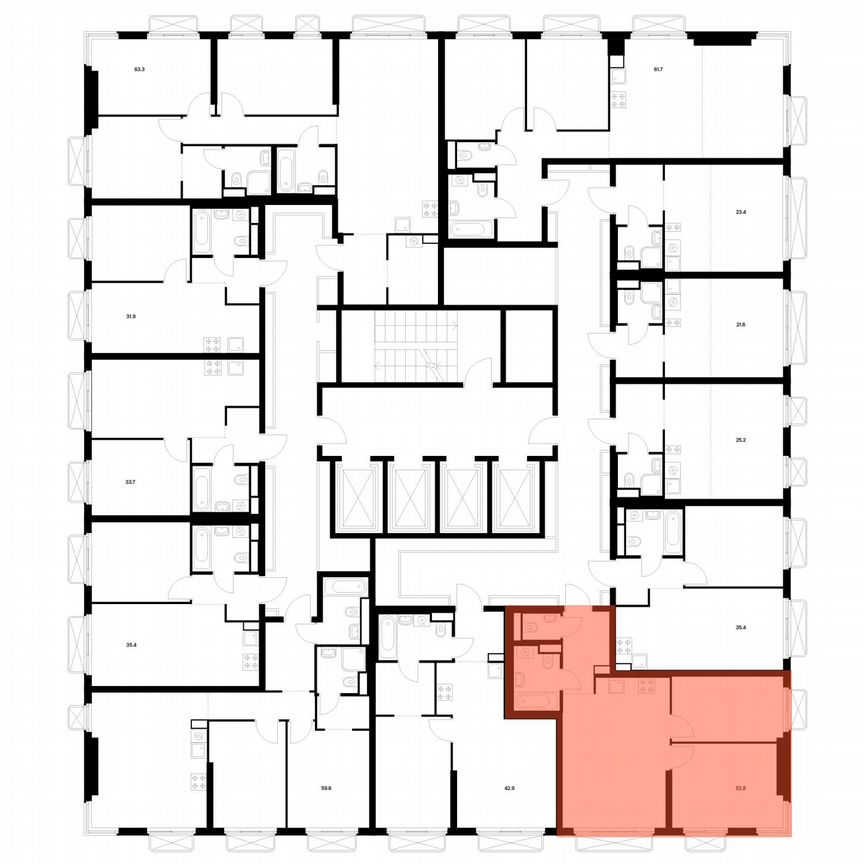 2-к. квартира, 52,8 м², 6/26 эт.