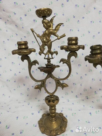 Старинные канделябры Амуры Купидоны Бронза пара