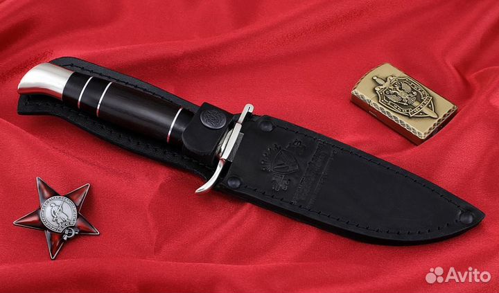 Нож финка нквд, сталь дамаск, рукоять черный граб