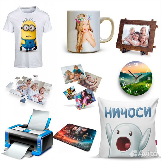 Печать на кружках, футболках и на подушках, печать