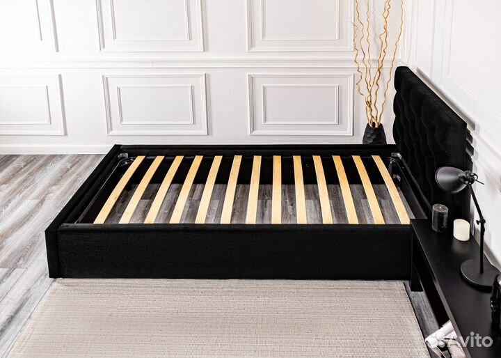 Кровать 90х200 односпальная черный велюр