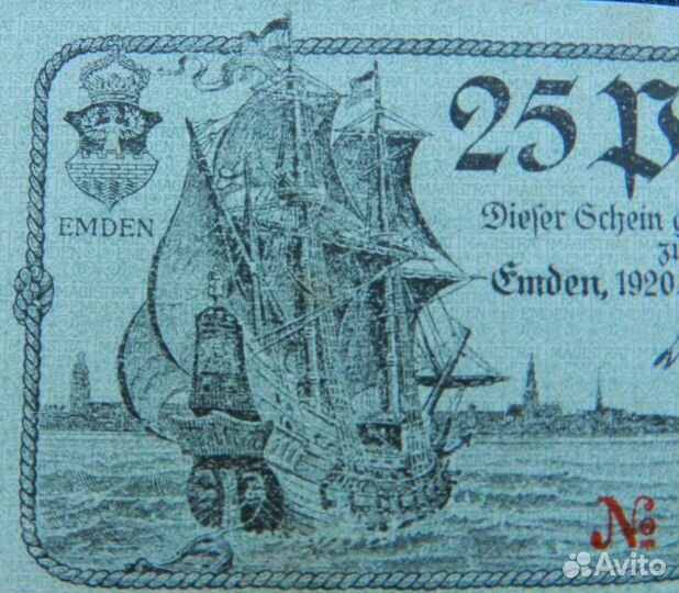 Германия 25+50пфеннигов 1918-1920 Эмден редкость