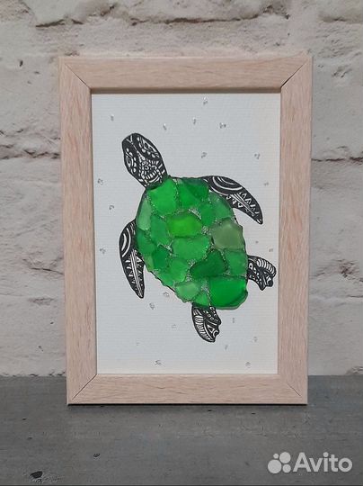 Картина-панно из морского стекла,гальки,керамики