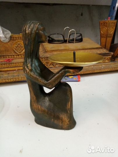 Старинный бронзовый, алюминиевый подсвечник