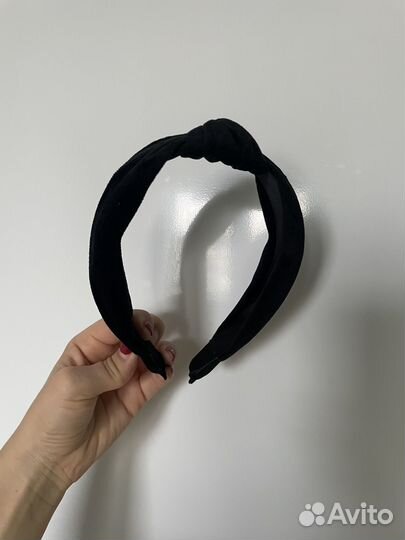 Бархатный ободок с узелком черный синий зеленый