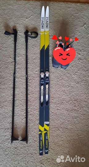 Лыжный комплект, лыжи, палки, чехол, 140см