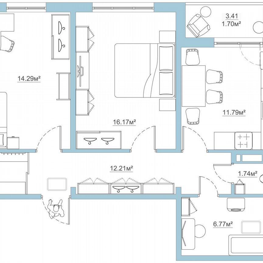 2-к. квартира, 64,7 м², 1/16 эт.