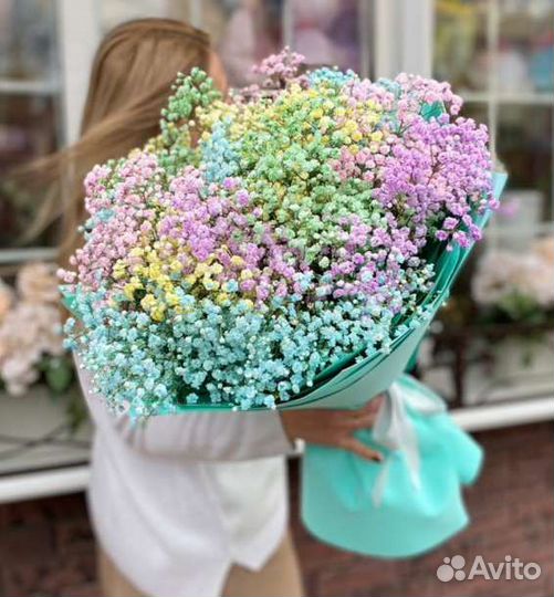 Огромные букеты гиганты Гипсофила цветная доставка