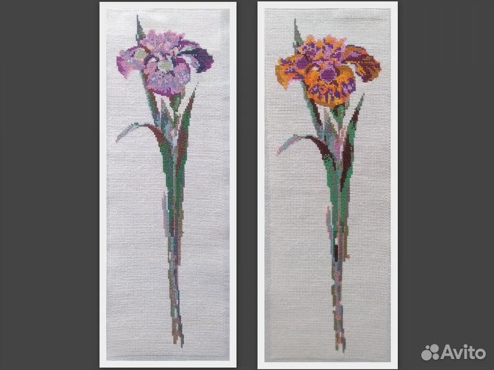 Картина ирисы, Вышивка крестиком, без рамки