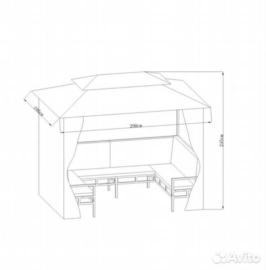 Шатёр садовый с 3 скамьями б/у