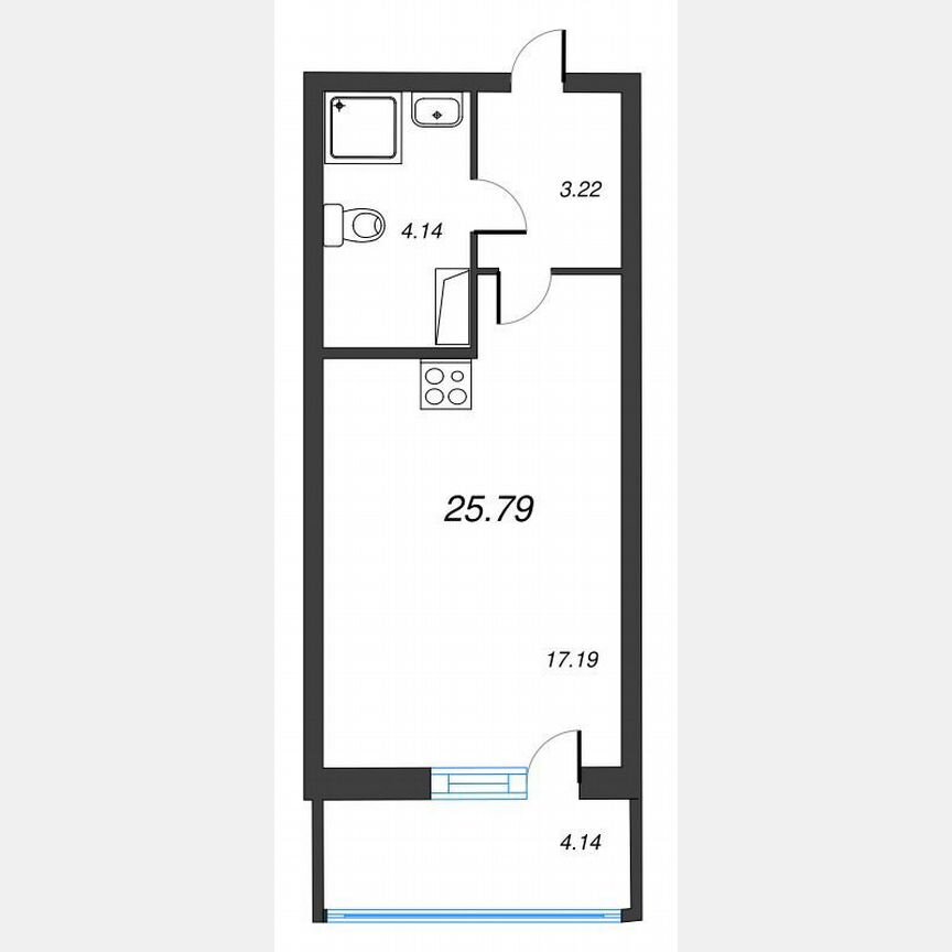 Квартира-студия, 28,7 м², 3/22 эт.