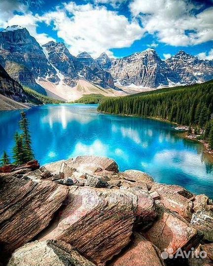 Алмазная мозаика 40x50 Лазурное озеро среди гор и