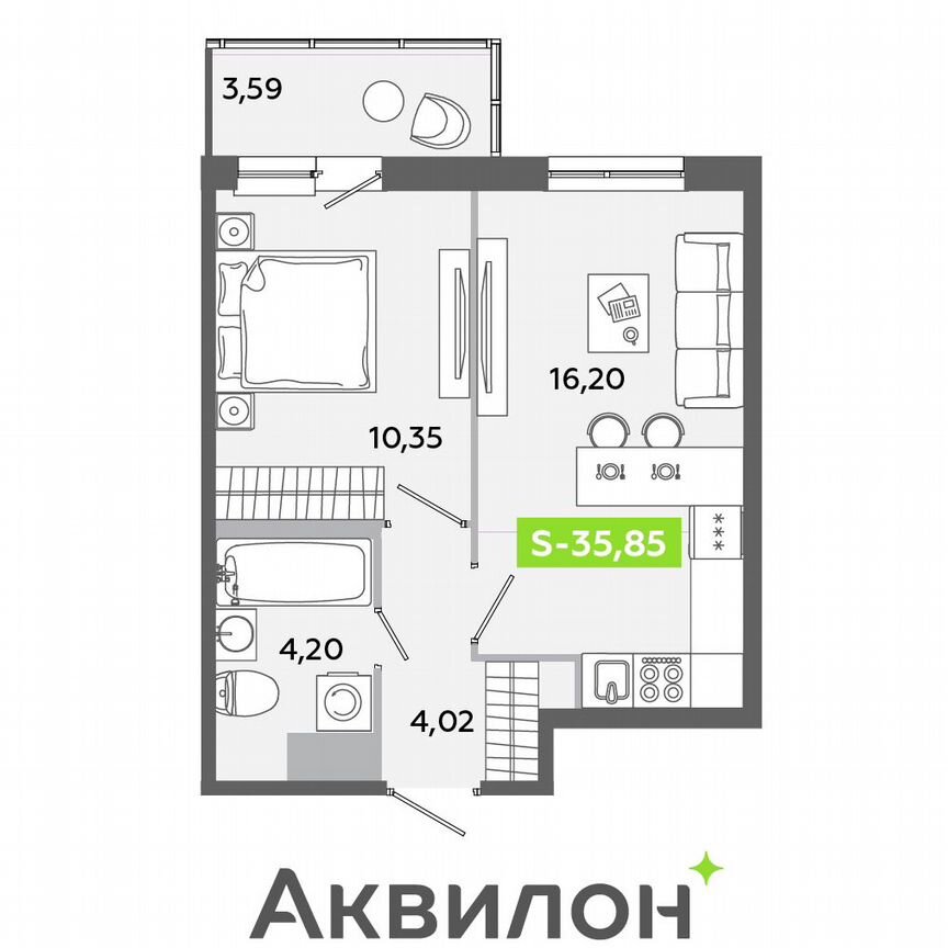 1-к. квартира, 35,9 м², 12/12 эт.