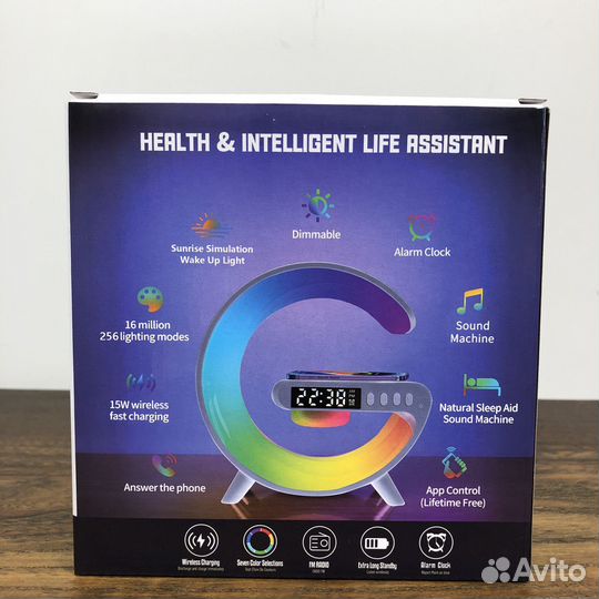 Умная RGB лампа с колoнкой и бeспpoводной зapядкой