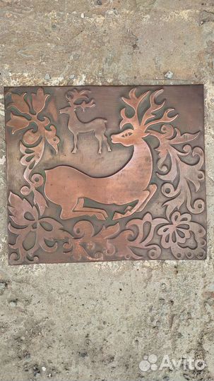 Панно чеканка медь Олени