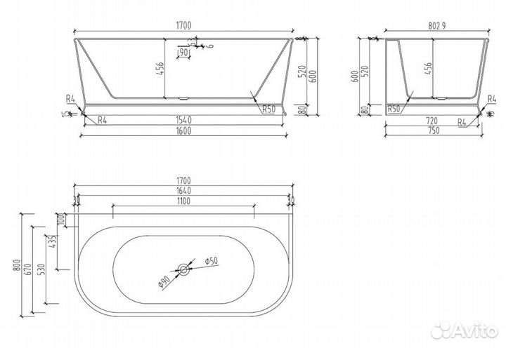 Ванна пристенная