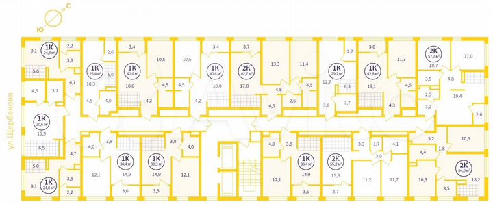 2-к. квартира, 60,8 м², 16/16 эт.