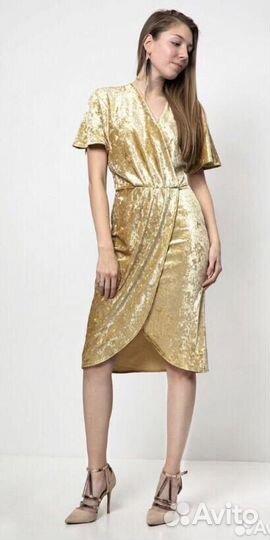 Роскошное платье Zarina бархат XS золотое