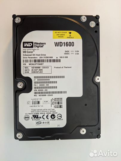 Жесткий диск IDE Western Digital Caviar 160 GB