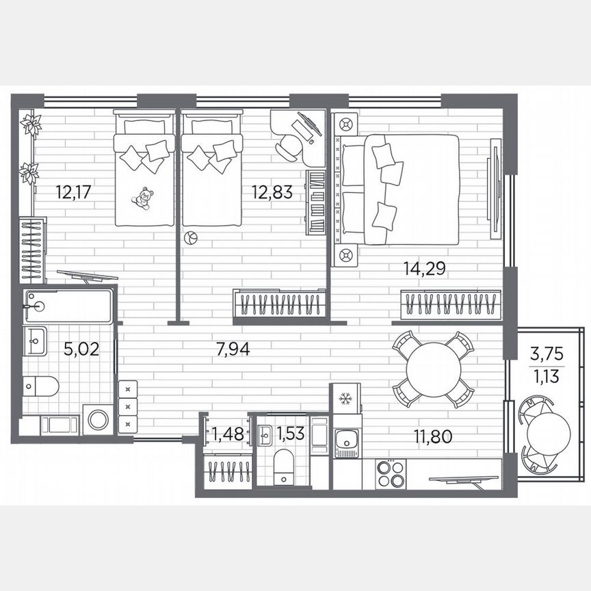 3-к. квартира, 67,2 м², 4/5 эт.