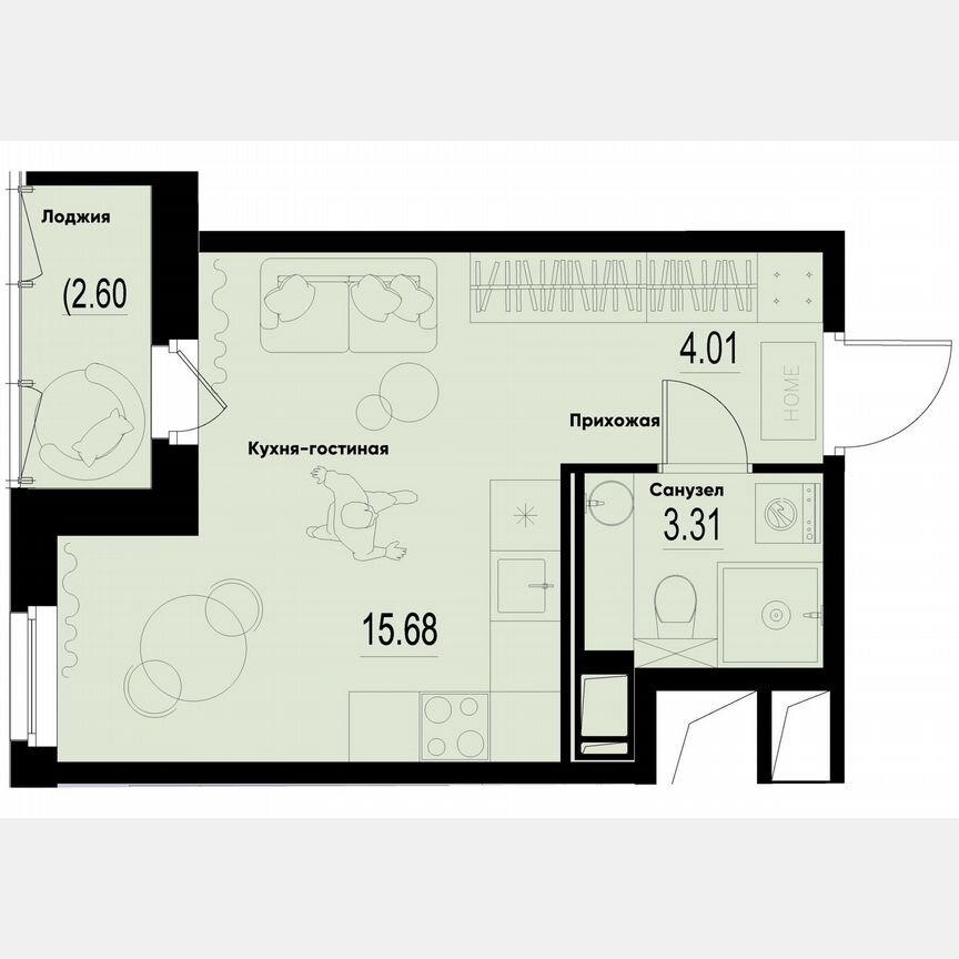 Квартира-студия, 24,3 м², 11/12 эт.