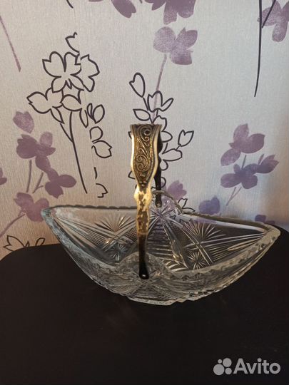 Конфетница ладья хрусталь мельхиор СССР