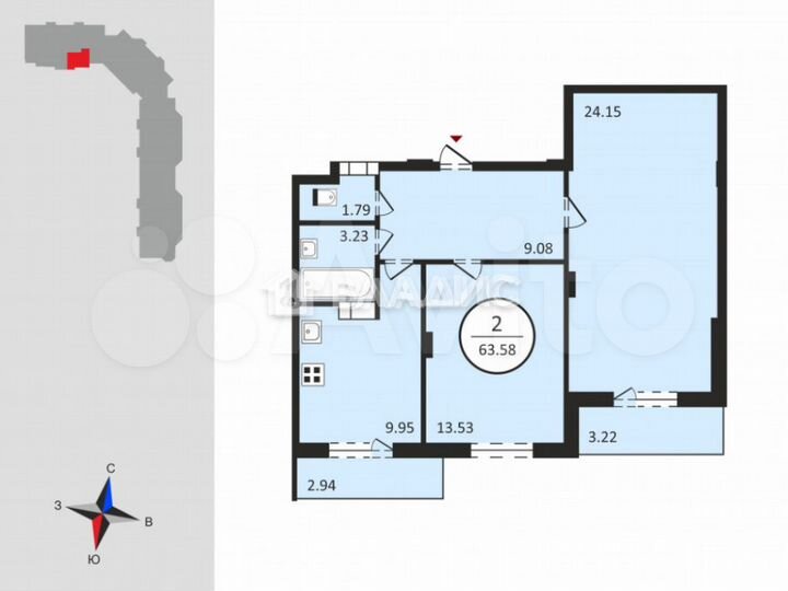 2-к. квартира, 63,6 м², 5/12 эт.