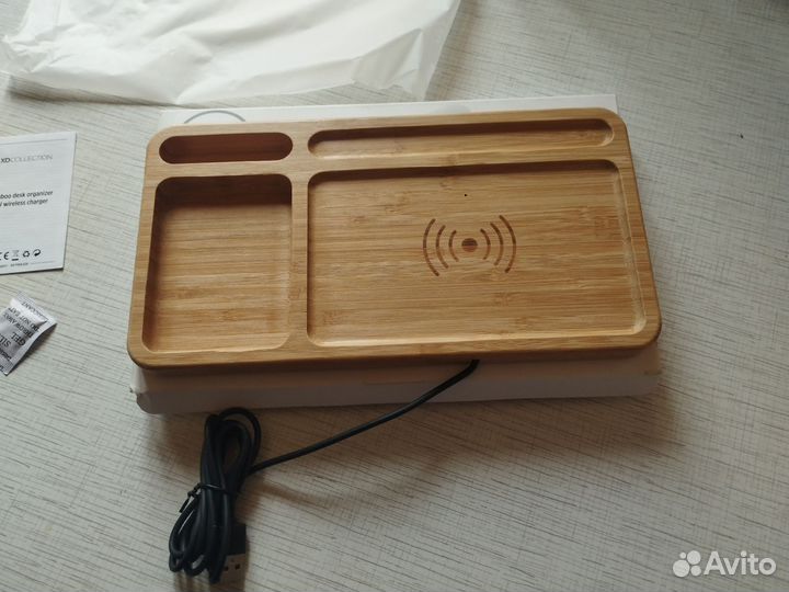 Bamboo desk organizer 5w wireless charger