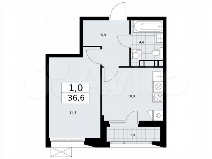 1-к. квартира, 36,6 м², 9/9 эт.